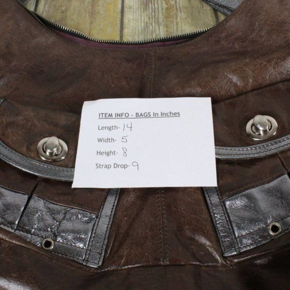 Tano Brown Distressed Leather Purple Lined Silver Trim Hobo Purse Shoulder Bag - Picture 10 of 10